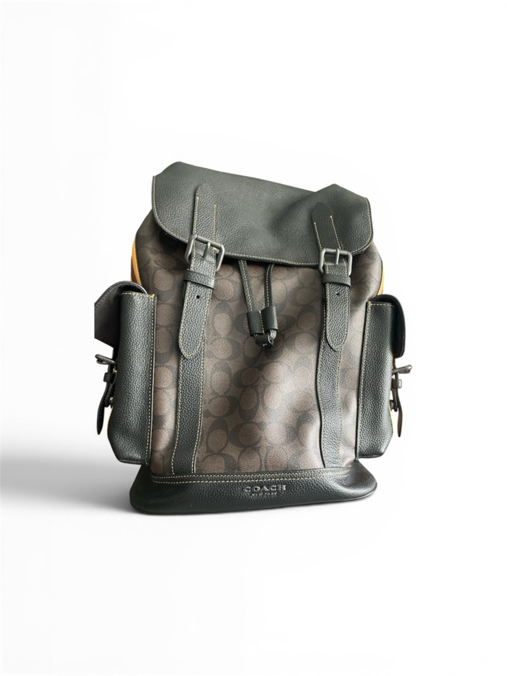 Coach Hudson Backpack In Colorblock Signature Canvas Khaki Terracotta